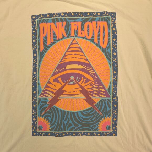 Pink Floyd Band Graphic Short Sleeve Crew Neck T Shirt Mens Size 2XL Yellow - Picture 4 of 9